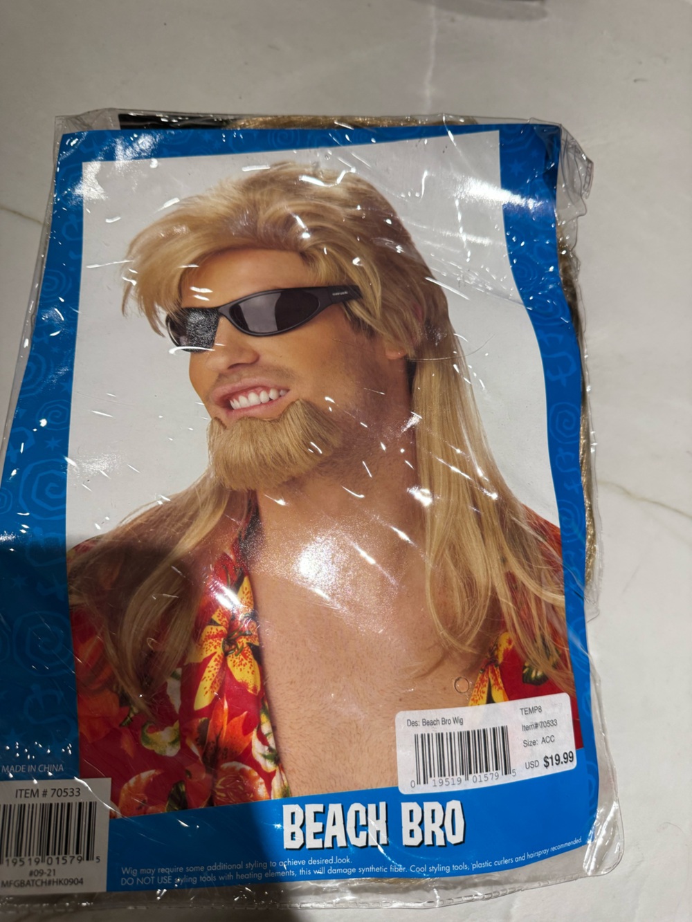 Blonde Costume Mullet Wig with Mustache - Accessories